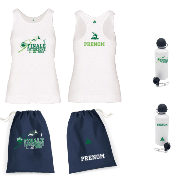 PACK (débardeur/gourde/sac à maniques) Finale Interzone FSGT Personnalisation Offerte
