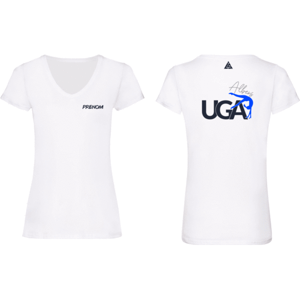 TEE-SHIRT BLANC col V (adultes) UGA (avec prénom inclus)